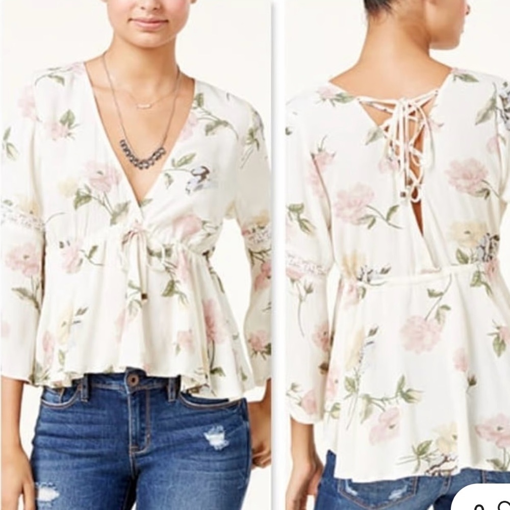 American Eagle Outfitters Cream Wrap Peplum Blouse